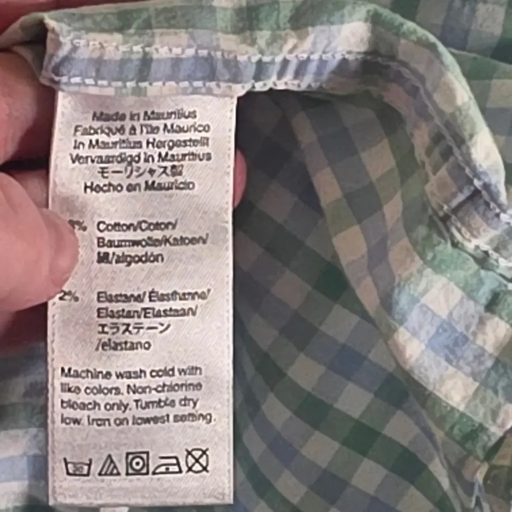 J. Crew Mens Slim Untucked Flex Washed Green Blue Gingham Button Up Shirt Medium